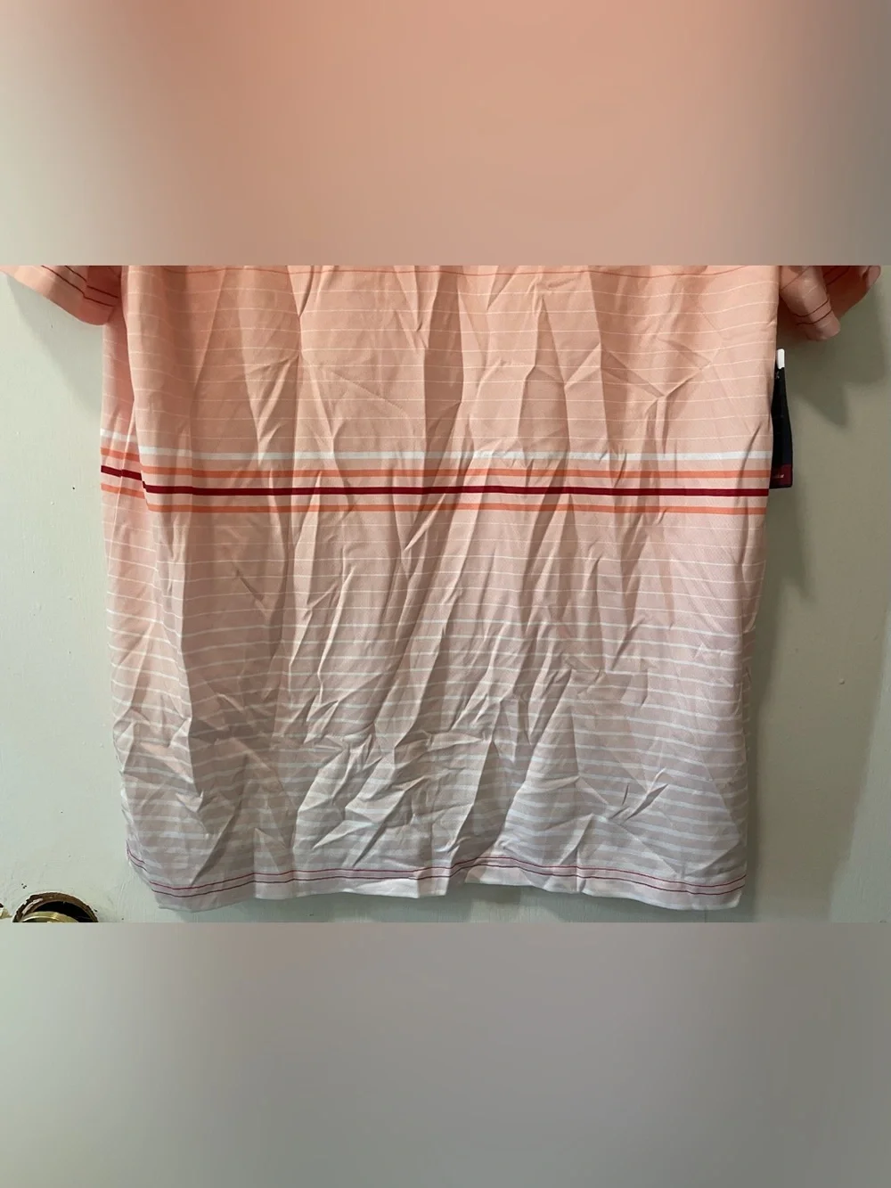 Flag & Anthem Men’s Striped Golf Polo Shirt Short Sleeves Coral White Red Medium